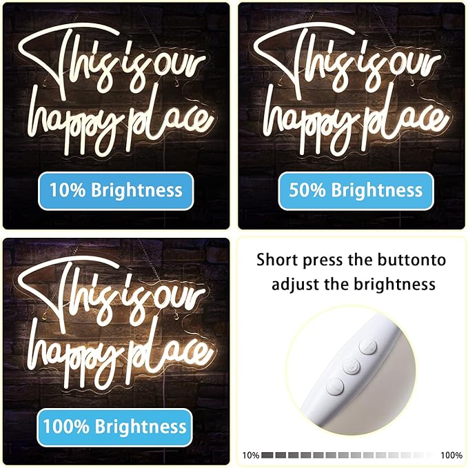 NOSUN This is Our Happy Place Neon Sign Happy Place Neon Signs for Wall Decor Dimmable Warm White LED Signs for Bedroom Classroom Man Cave Home Bar Birthday Party Game Zone Decor Neon Classroom Sign