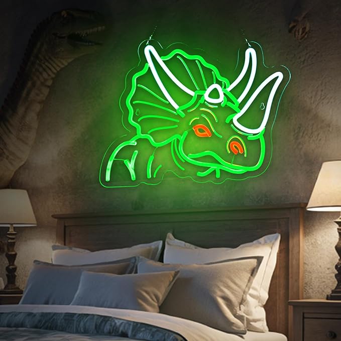 Dinosaur Neon Sign Triceratops Neon Sign for Wall Decor Dino USB Dimmable Neon Light Sign for Boys Girls Room Gameroom Holiday Birthday Christmas Gift