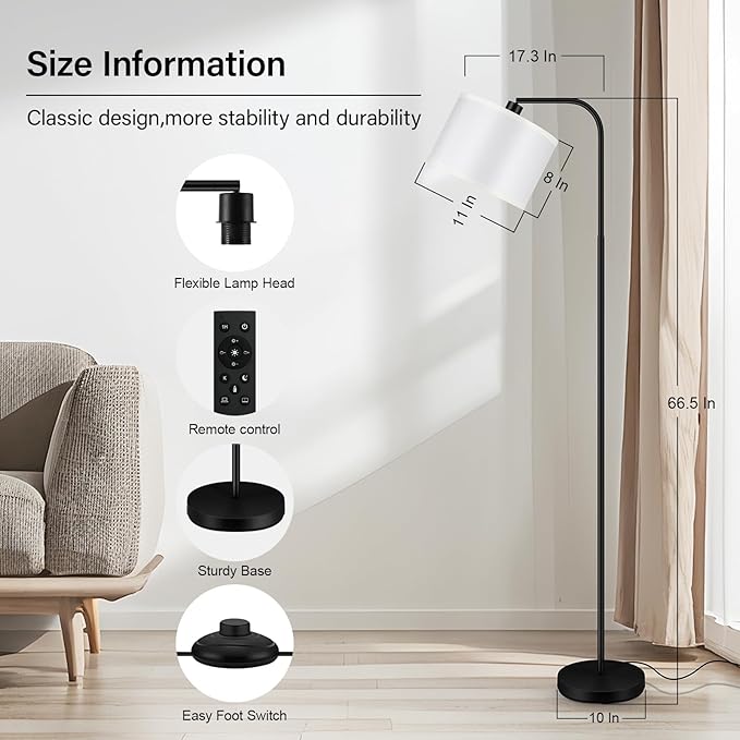 BoostArea Dimmable Floor Lamp for Living Room,Arc Sofa Lamps with Remote Control,Stepless Dimmable & Colors Temperature,2700k-6500k,67 in,Tall Modern Standing Lamp for Bedroom Study Room Office,White