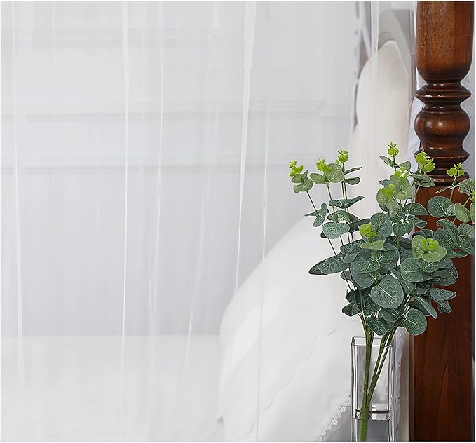 KGORGE Canopy Bed Sheer Curtains for Queen/King/Twin/Full Size, 8 Panels for Girls Boys Adults Bed, Home Bedroom Decor (White, 45 inch width X 96 inch length)