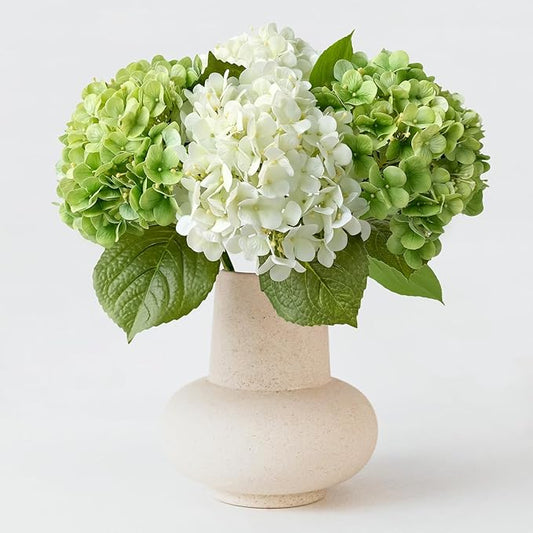 2PCS White & 2PCS Green Fake Hydrangea Real Touch 20" Latex Artificial Hydrangea Flowers with Long Stems for Outdoor Indoor Spring Home Decor Porch Party Wedding Xmas Floral Arrangements