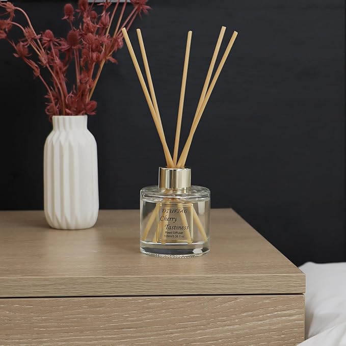 100ml Scent Diffuser with 6 Fiber Sticks, 3.5 oz Reed Diffuser Set Aromatherapy Fragrance Diffusers Air Fresheners for Home Bedroom Bathroom (Cherry)