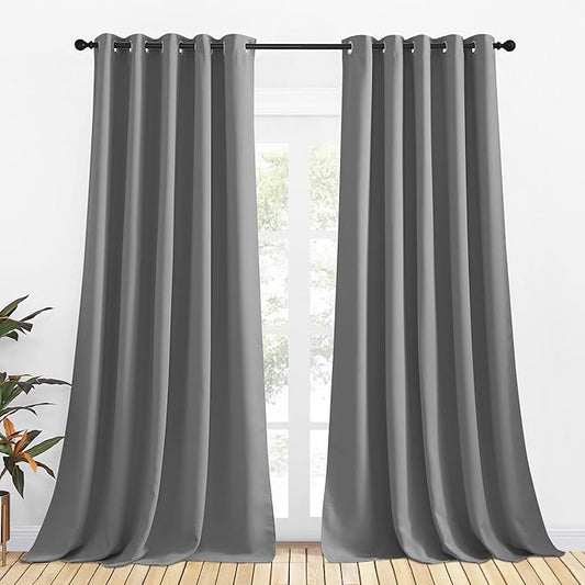 NICETOWN Silver Grey Blackout Curtain Panels for Bedroom, Thermal Insulated Grommet Top Blackout Draperies and Drapes for Basement (2 Panels, W70 x L95-inch)
