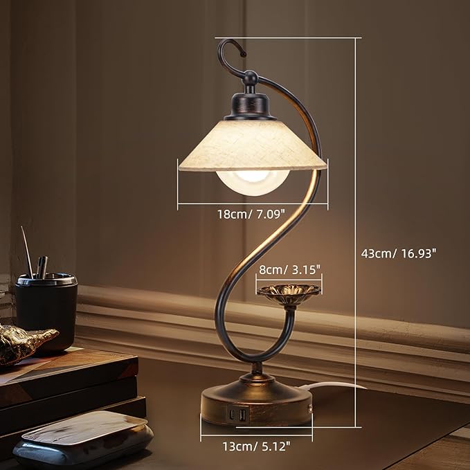 V05 Vintage Flower Table Lamp - Dimmable Nightstand Lamps with USB C+A Charging Ports, Farmhouse Touch Bedside Lamp, Unique Small LED Lamps for Bedroom, Living Room, Entry, Dining, Entryway