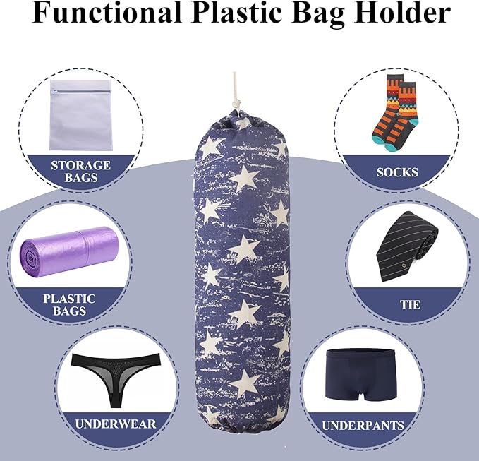 TOGETRUE Plastic Bag Holder, Wall Mount Grocery Bag Organizer, Heavy Duty Storage for Home Kitchen Camper (Blue Stars)