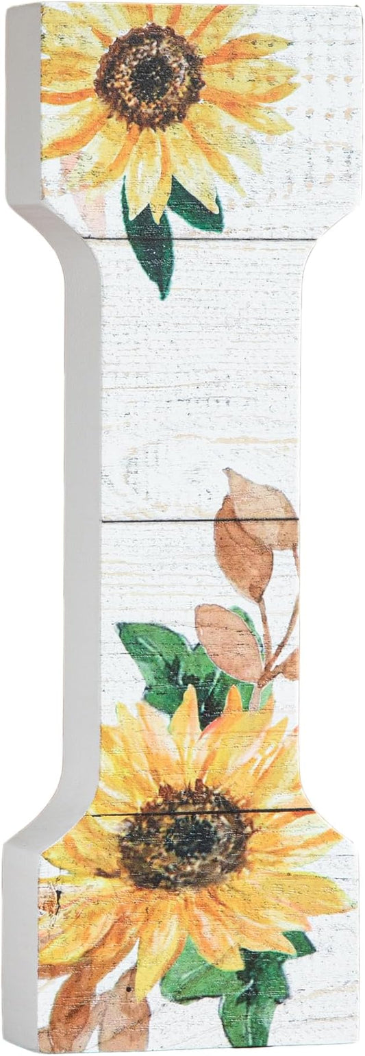 COLLECTIVE HOME - 10" Wood Lettes for Wall Decor, Sunflower Tabletop Alphabet Decoration, DIY Farmhouse Decor, Rustic Freestanding Monogram Block (I)