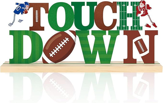 COCHIE Metal Football Touch Down Sign, Green Super Football Bowl Game Party Decorations for Home, Office, Shelf, Mantel, Indoor, Touch Down Table Toppers Decor (Superbowl)