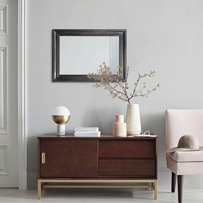 Mirrors for Wall with Black Wood Frame Large 20"x16" Rectangular Hanging Mirrors for Bathroom Bedroom Living Room Home Decor