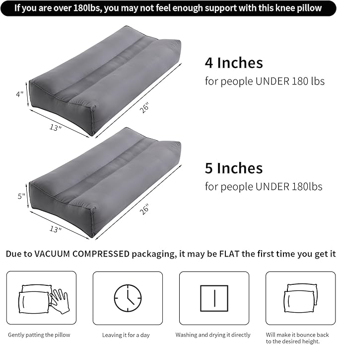 HOMBYS Knee Pillow for Side Sleepers with Groove, Down Alternative Between Leg Pillow for Sleeping,Under Knee Pillow for Sleeping on Back,Spine Alignment, Lower Back Pain Relief, Machine Washable