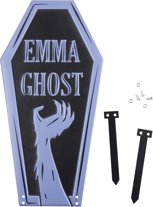 3-D Metal Halloween Ghost Cemetery XL 17" Tombstone w Stakes -EMMA GHOST- Durable, Rustproof, UV Raised Printing-Upgrade Your Haunted House Mansion w Cemetary Lawn Decor-No More Flimsy Foam Graveyards