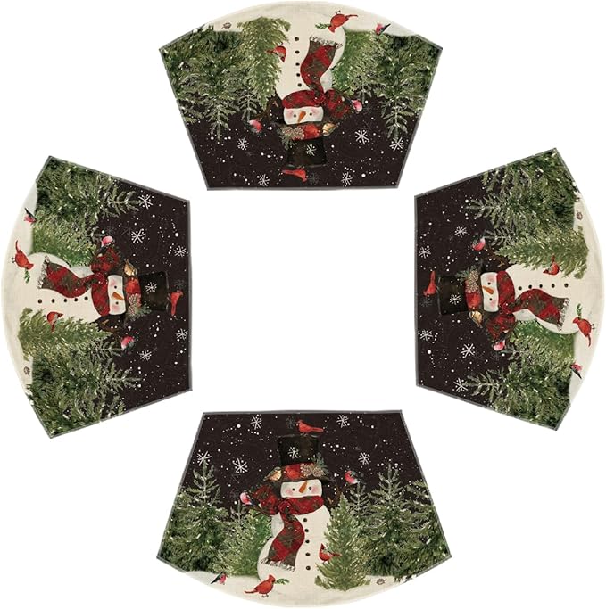 Artoid Mode Black Christmas Snowman Wedge Placemats for Round Table Set of 4, Winter Seasonal Kitchen Dining Table Decoration for Indoor Party Home