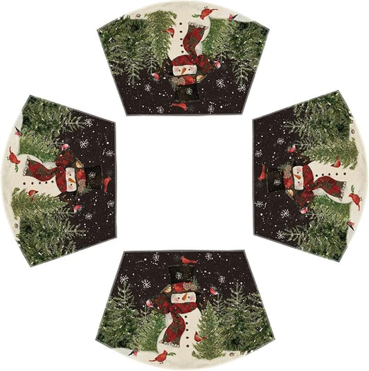 Artoid Mode Black Christmas Snowman Wedge Placemats for Round Table Set of 4, Winter Seasonal Kitchen Dining Table Decoration for Indoor Party Home