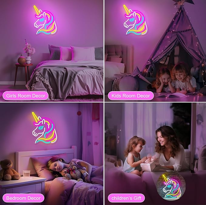 Unicorn Neon Sign for Wall Decor, Dimmable Colorful Unicorn Neon Lights for Girls Room, USB Powered Unicorn Led Signs for Bedroom Kids Room, Perfect Gifts Unicorn Lights for Girls(13"*12.6")