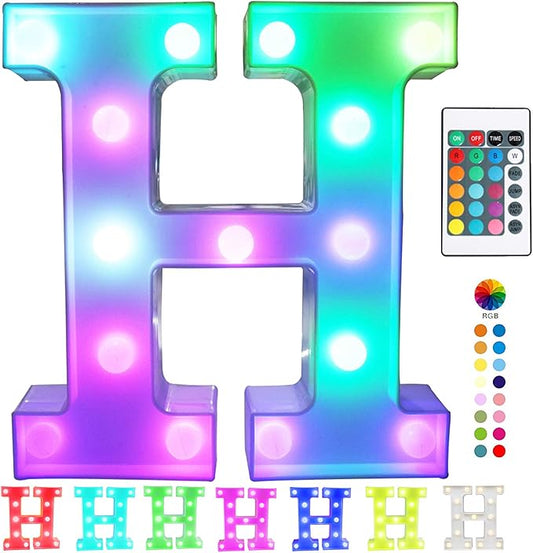 Pooqla Colorful LED Marquee Letter Lights with Remote – Light Up Marquee Signs – Party Bar Letters with Lights Decorations for The Home - Multicolor H