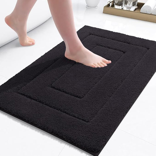 Buganda Bathroom Rugs, 24" x 16", Soft and Absorbent Microfiber Bath Rugs, Non-Slip Shaggy Shower Carpet, Machine Wash Dry Bath Mats for Bathroom Floor, Tub and Shower, Black