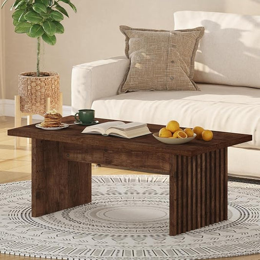 BON AUGURE Coffee Table for Living Room, Farmhouse Wood Center Table, Rectangle Mid-Century Living Room Tables (Rustic Oak, 43Inch)