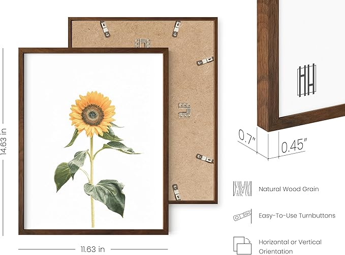HAUS AND HUES Sunflower Wall Decor and Sunflower Posters Set of 4 Sunflower Bedroom Decor Sunflower Paintings for Wall Yellow Wall Art Kitchen Decor (Sunflower Set Collage 11x14 Framed Walnut)
