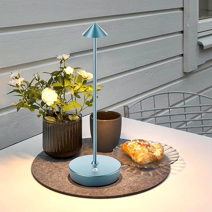 Set of 2 Rechargeable Cordless Table Lamp,6000mAh LED Battery Operated Desk Lamp Touch 3 Color Dimming Portable Outdoor Waterproof Table Light for Patio/Restaurant/Dining/Home (Blue)
