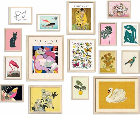 Vintage Wall Art Canvas Prints, Maximalist Home Decor - Eclectic Gallery Wall Prints for Dorm Bedroom, Unframed