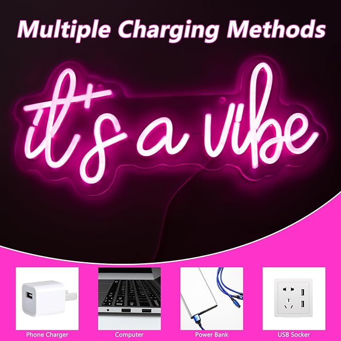 It's a Vibe Neon Sign, Neon Signs for Wall Decor, Neon Dimmable Pink LED Signs for Bedroom, Neon Light Up Signs for Home Beer Bar Cafe Game Room Birthday Wedding Decorations Girls Boys Gifts