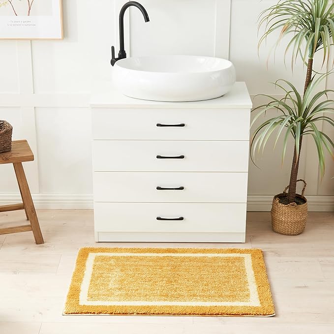 CozeCube Bath mats for Bathroom Non Slip, Fluffy Shaggy Bath Rugs for Bathroom Washable, Extra Soft and Absorbent Bath Rugs for Shower Sink, Kitchen Sink, Harvest Gold, 24" x 36"