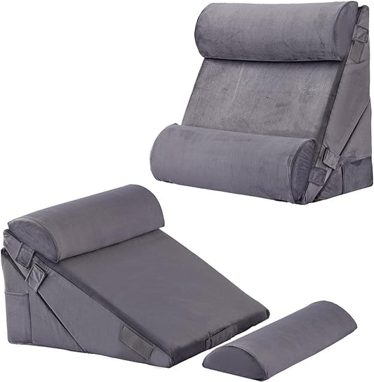 Adjustable 4pcs Bed Wedge Pillow Set, Memory Foam Wedge Pillow Post Surgery for Back, Neck, Leg Pain Relief, Pillow Wedge for Sleeping, Sitting up in Bed, Acid Reflux and GERD, Velvet