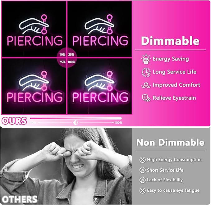 Piercing Neon Sign, Tattoo Neon Signs for Wall Decor, Dimmable Led Signs for Bedroom, Light Up Signs for Tattoo Salon Studio Ear Body Piercing Shop Business Decoration