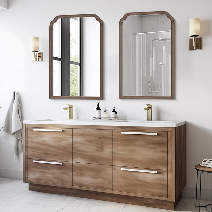 WallBeyond Wooden Framed Wall Mirror, Natural Wood Bathroom Vanity Mirror for Entryway, Living Room or Bedroom Home Decor Vertical or Horizontal Hanging [24" x 36" Walnut Color]