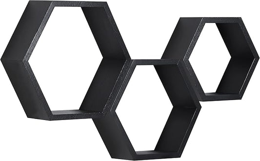 PHOENANCEE Hexagon Floating Shelves,Honeycomb Shelves Set of 3,Wall Mounted Wood Farmhouse Hexagonal Storage Wall Shelf for Bathroom, Kitchen, Bedroom, Living Room