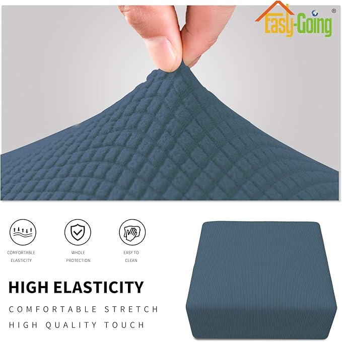 Easy-Going Stretch Ottoman Cover Folding Storage Stool Furniture Protector Soft slipcover with Elastic Bottom (Medium,Bluestone)