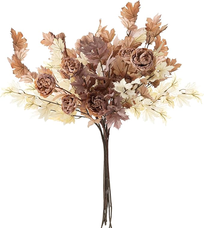 MISSPIN 11 Pack 38 inch Artificial Fall Maple Leaf Stems, Beige Maple Leaf Fall Branches for Vases Centerpieces Autumn Harvest Festival and Thanksgiving Day