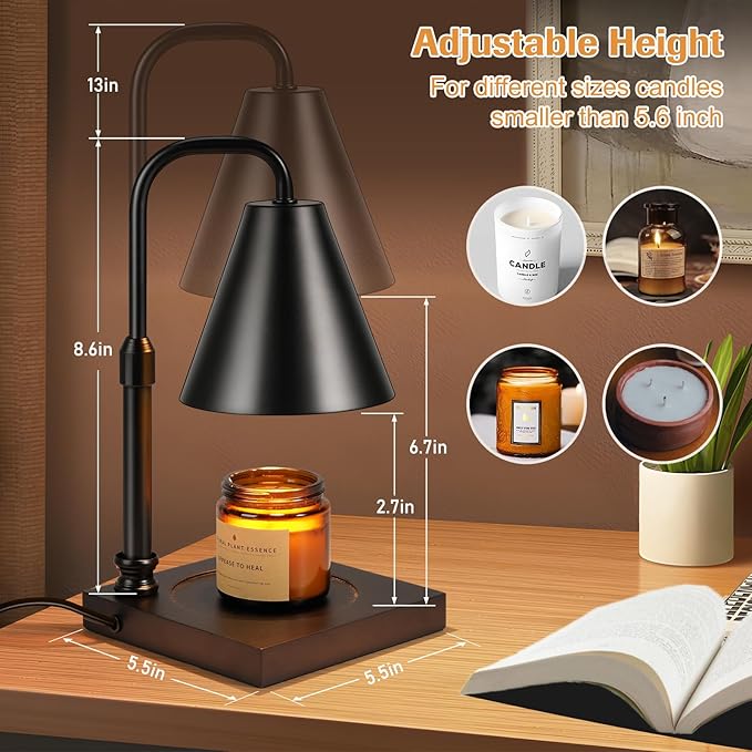 Candle Warmer Lamp with Dimmer, Adjustable Height Metal Candle Wax Warmer Warming Lamp 2/4/8H Timer for Scented Candles for HouseWarming Bedroom Home Decor Mom Women Men Family Christmas Gift