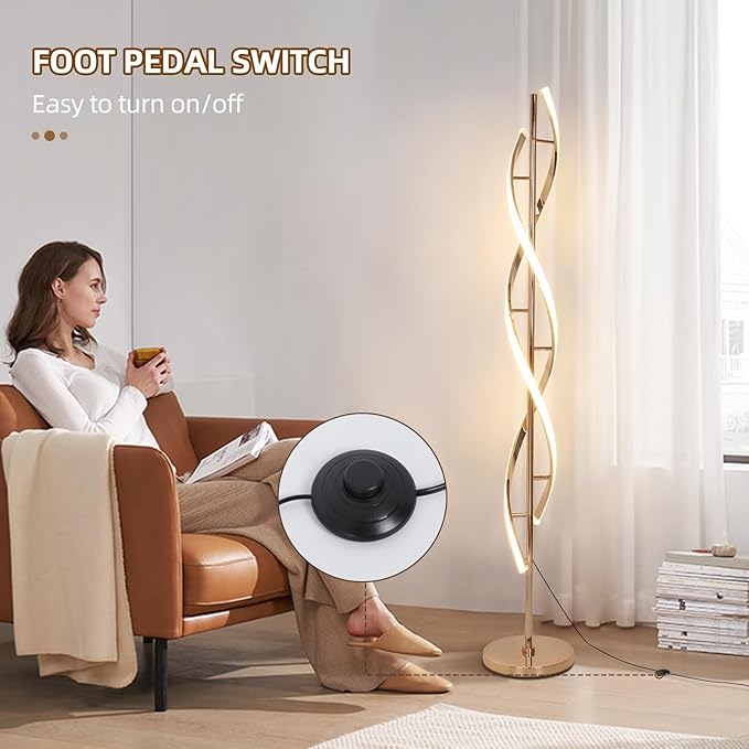ADISUN 40W LED Floor Lamp Remote Control Dimmable Spiral Floor Lamp Indoor Tall Lamp Floor Lamps for Living Rooms Family Rooms Bedrooms Offices Lighting (Gold)