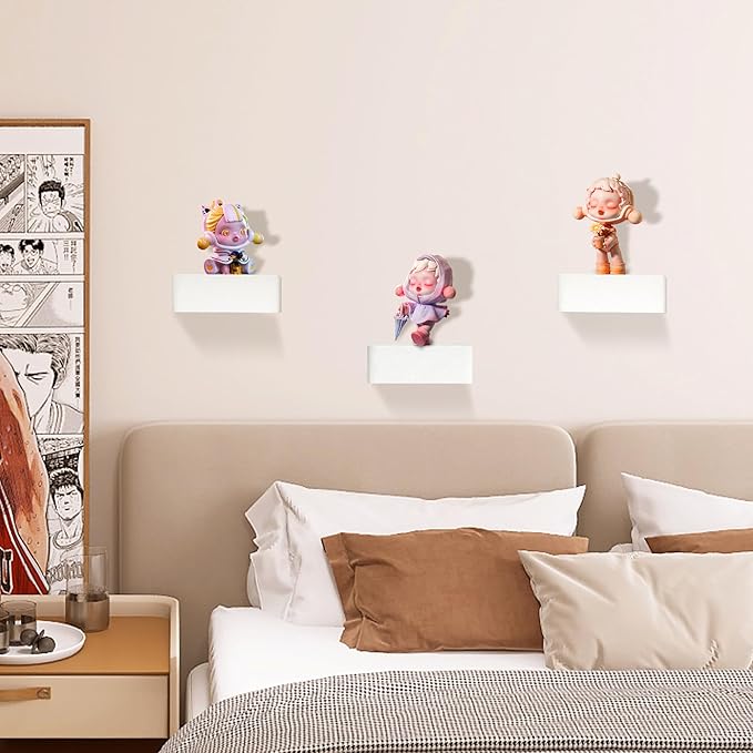Small Floating Shelf,Set of 3 Display Ledges for Wall,Mini Shelves,Rustic Wood Shelf for Bedroom Living Room Bathroom Kitchen (5 Inch,Rustic White)
