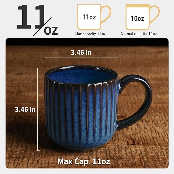 famiware Coffee Mugs Set of 4, Starlight 11 oz Mug Cup Set with Handle for Coffee, Tea, Cocoa, Milk -Ceramic Stoneware Mug Set, Nebulas Blue
