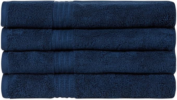 HOMELOVER 4 Piece Luxury Bath Towel Set - 100% Organic Cotton, 500 GSM, Hotel Quality, Highly Absorbent, Soft & Quick Drying Bathroom Towels for Showering, Washing & Guests (Deep Sea Blue)