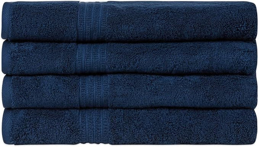 HOMELOVER 4 Piece Luxury Bath Towel Set - 100% Organic Cotton, 500 GSM, Hotel Quality, Highly Absorbent, Soft & Quick Drying Bathroom Towels for Showering, Washing & Guests (Deep Sea Blue)