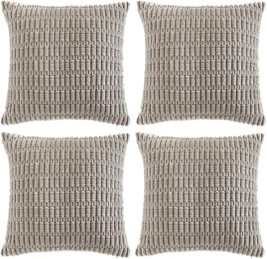 Fancy Homi 4 Packs Grey Decorative Throw Pillow Covers 24x24 Inch for Living Room Couch Bed, Rustic Modern Farmhouse Boho Home Decor, Soft Plush Corduroy Gray Cute Square Accent Cushion Case 60x60 cm