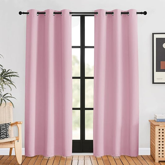 NICETOWN Blackout Window Curtains 80 inch Long, 2 Panels, 34 inch, Rouge Pink, Grommet Top Room Darkening Thermal Insulated Solid Vertical Drapes for Bedroom/Kid Room