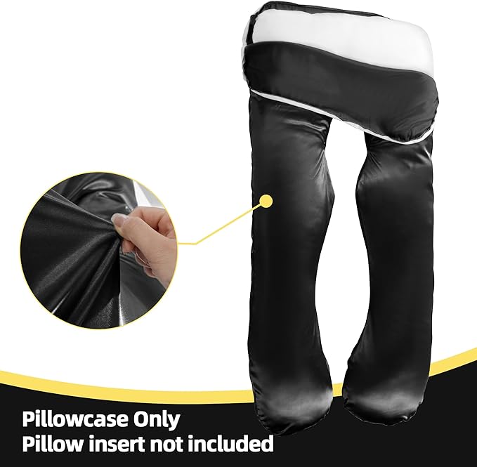 Silky Satin Pregnancy Pillow Cover (ONLY Pillowcase), U Shaped Luxurious Smooth Maternity Pillow Cover, Soft & Breathable Large Pillow Protector with Hidden Zip for Side Sleeper, Black