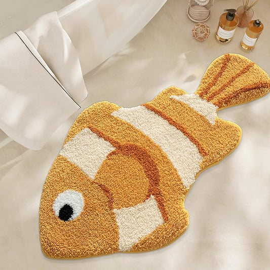 Bathroom Rug Cute Animal Pattern Fun Bath Mat, Microfibre Soft Oval Rug, Rubber Back, Multi-Color, Durable, Machine Wash Bath Mat for Bathroom Floor, 20.07"x 35.04", (Happy Fish)
