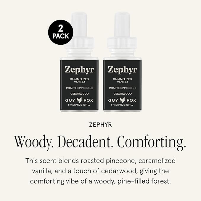 Pura & GUY FOX Home Scent Refill - Smart Home Air Diffuser - Up to 120-Hours of Premium Fragrance per Refill - Household & Apartment Essential - Clean Diffuser Fragrance - 2 Pack, Zephyr