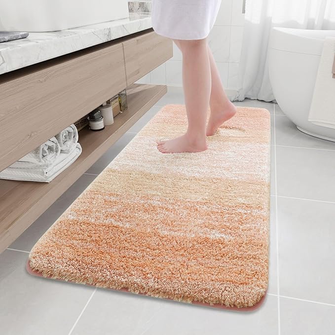 Arotive Microfiber Bathroom Rugs, Shaggy Soft and Absorbent Bath Rug, Non-Slip, Thick Plush Machine Washable Dry Bath Mats for Bathroom, Tub and Shower, 59x24, Peach
