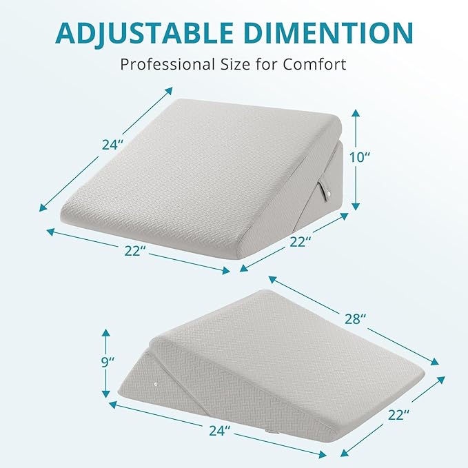 Sasttie Wedge Pillow for Sleep Apnea, 10 Inch Adjustable Bed Wedge Pillow for Back Pain, Acid Reflux Relief, Memory Foam Triangle Pillow Wedge for Sleeping, Post Surgery, Knee Elevation, Light Grey