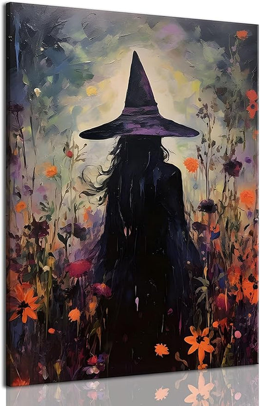 ILLBDR Halloween Vintage Witchy Wall Art Prints Creepy Gothic Dark Moody Pictures Decor Dark Academia Witches Victorian Painting Canvas Posters Bedroom Bathroom 12x16 inch Framed