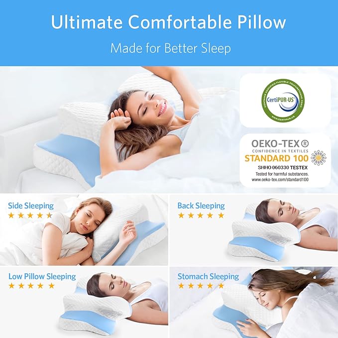 Memory Foam Cervical Pillow, Multifunctional Ergonomic Contour Pillows, Orthopedic Pillow for Neck and Shoulder Pain Relief, Washable Pillowcase, for Side Back Stomach Sleepers