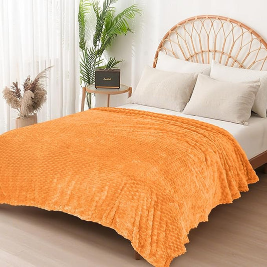 Vessia Flannel Fleece Twin Blanket(60x80 inch), 3D Jacquard Light Orange Fuzzy and Warm Blanket for Couch,Sofa,Chair, 300GSM Super Soft Touch Cozy Lightweight Bed Home Decor for All-Season