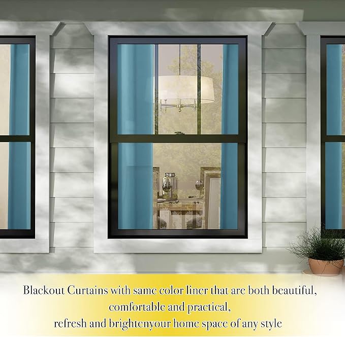 NICETOWN 100% Blackout Curtains with Same Color Liners, Thermal Insulated Full Blackout Lined Drapes, Energy Efficiency Window Draperies for Boy's Room (Teal Blue, 2 Panels, 52-inch W by 45-inch L)