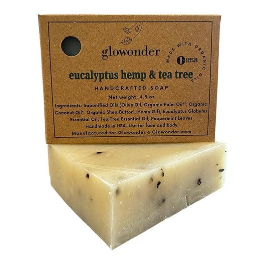 1 Pack - Eucalyptus Hemp & Tea Tree - Handmade Organic Bar Soap for Face and Body - Moisturizing, All-Natural, Cruelty-Free - Botanical Ingredients - Shower, Bath, Hand Soaps, Gifts - 4.5 oz