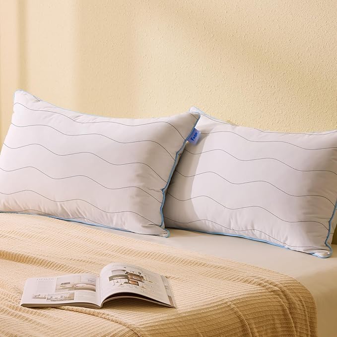 felo Feather Down Pillows Set of 4, Queen Size Goose Pillow for Sleeping, Luxury Hotel Collection Bed Pillow, Support Pillow for Side Back Pain Sleepers, 100% Organic Cotton (20" x 30")